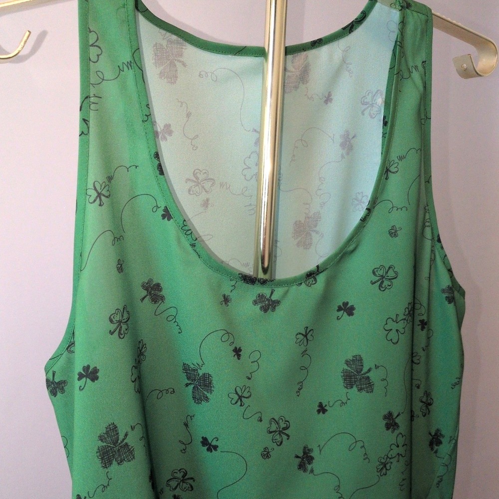 Xhilaration Peplum Top Women XXL Green Shamrock Clover Sleeveless Scoop Neck - Picture 4 of 10